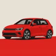 Un auto rojo sobre fondo crema