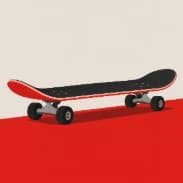 Una patineta roja sobre fondo crema